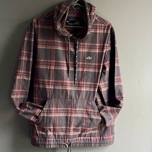 Lost Enterprises Backplaid Pullover Hoodie Men's Med Sweatshirt, Gray/Pink